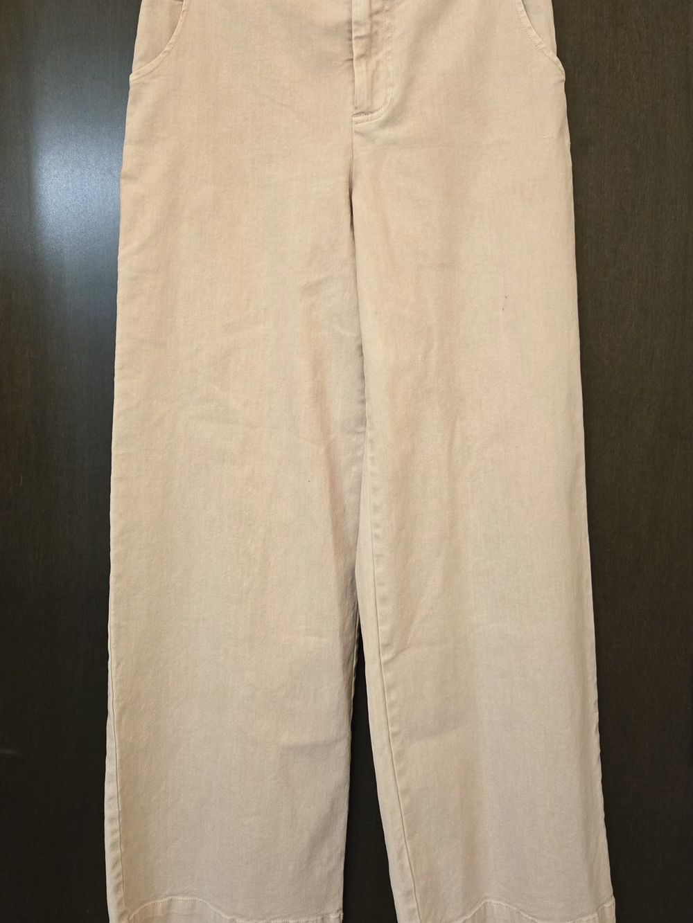 High-Rise Wide-Leg Pants in Cream, Soft Cotton Blend Size M